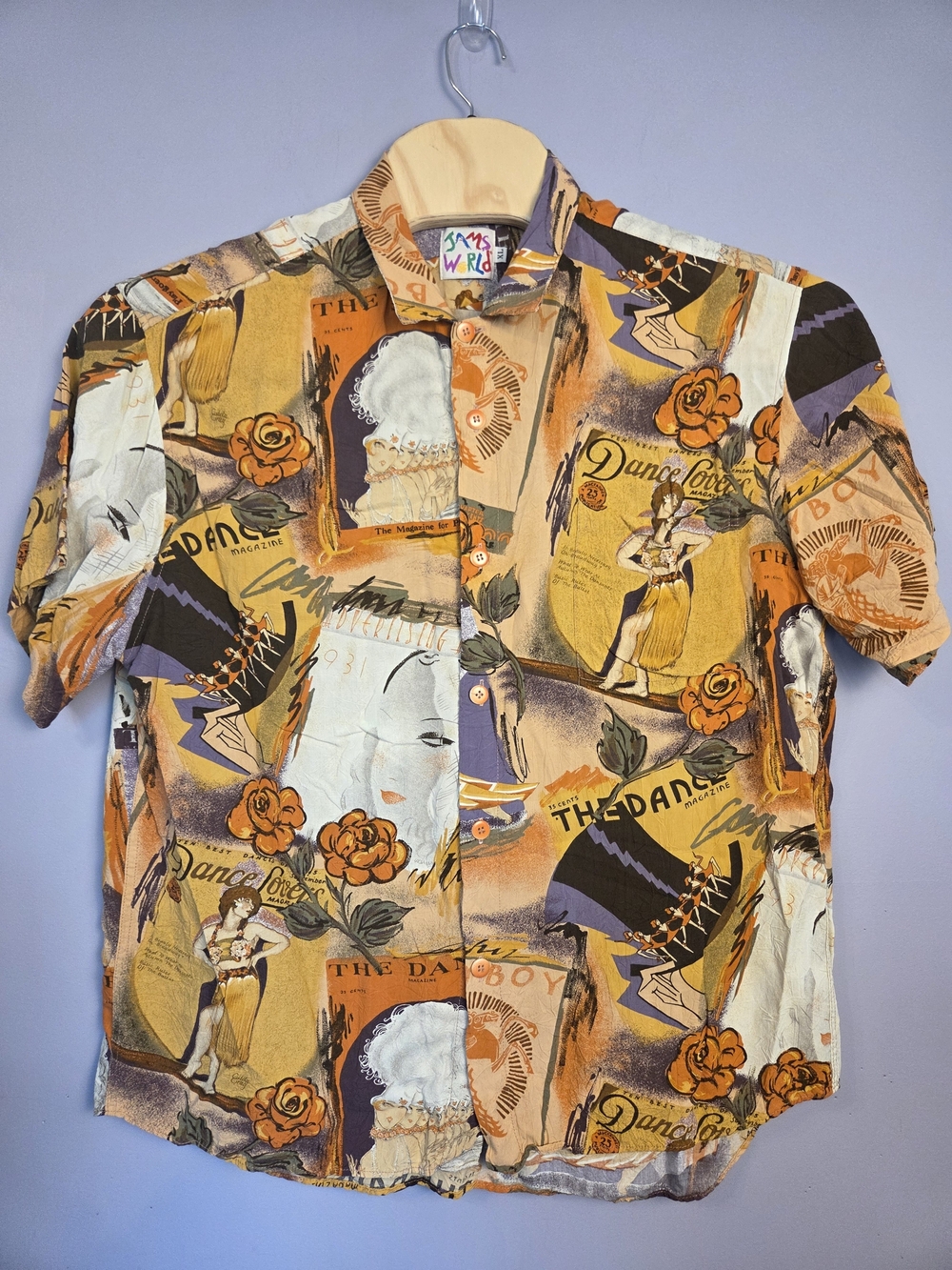 VTG Jams World "Dance Lovers" Magazine AOP Novelty SS Shirt XL 80s 90s Retro EUC